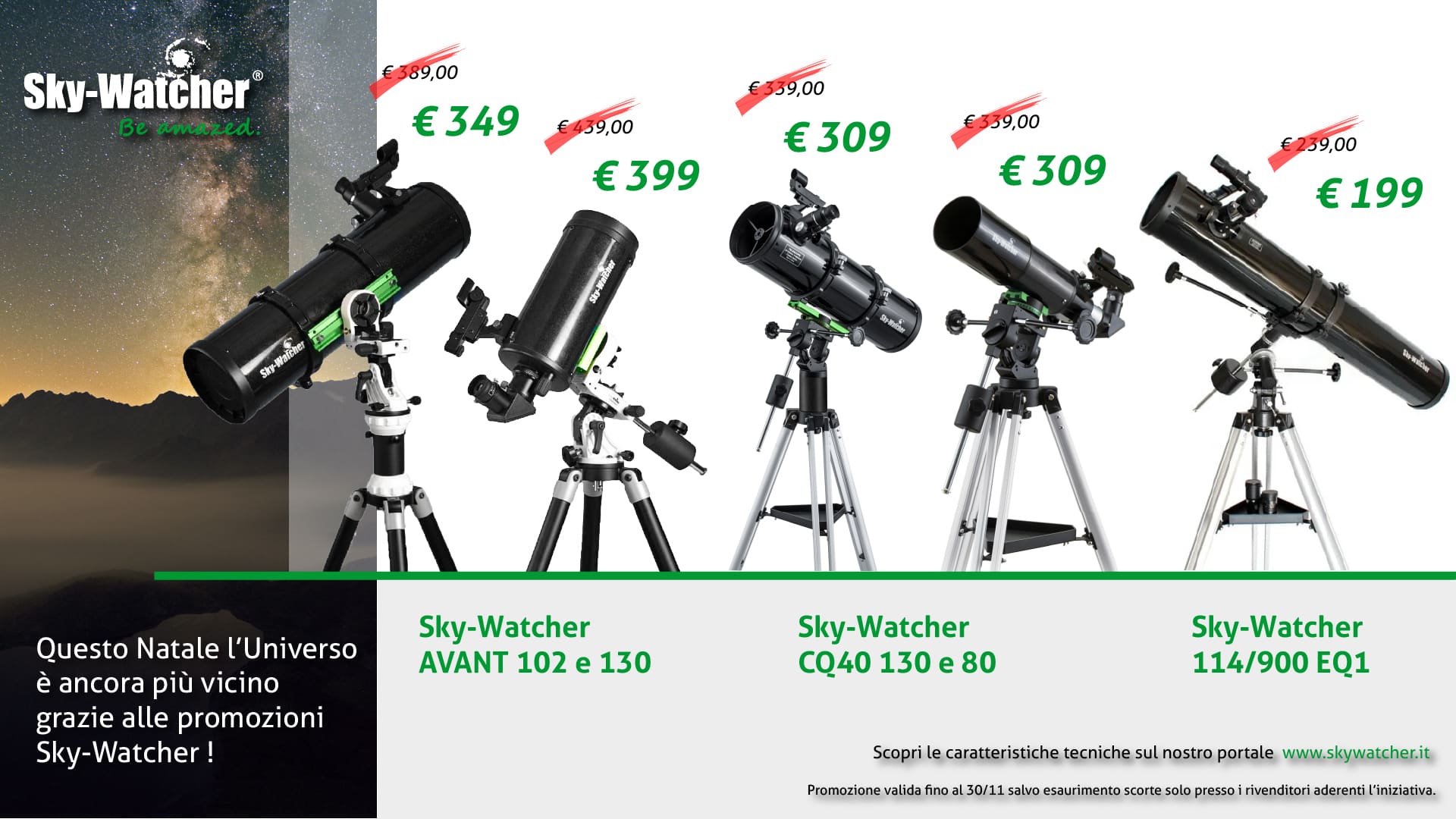 Al momento stai visualizzando Promo Natalizia Telescopi Sky-Watcher Entry-Level